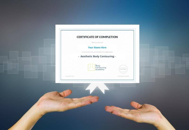 two hands with a body contouring certification document above them