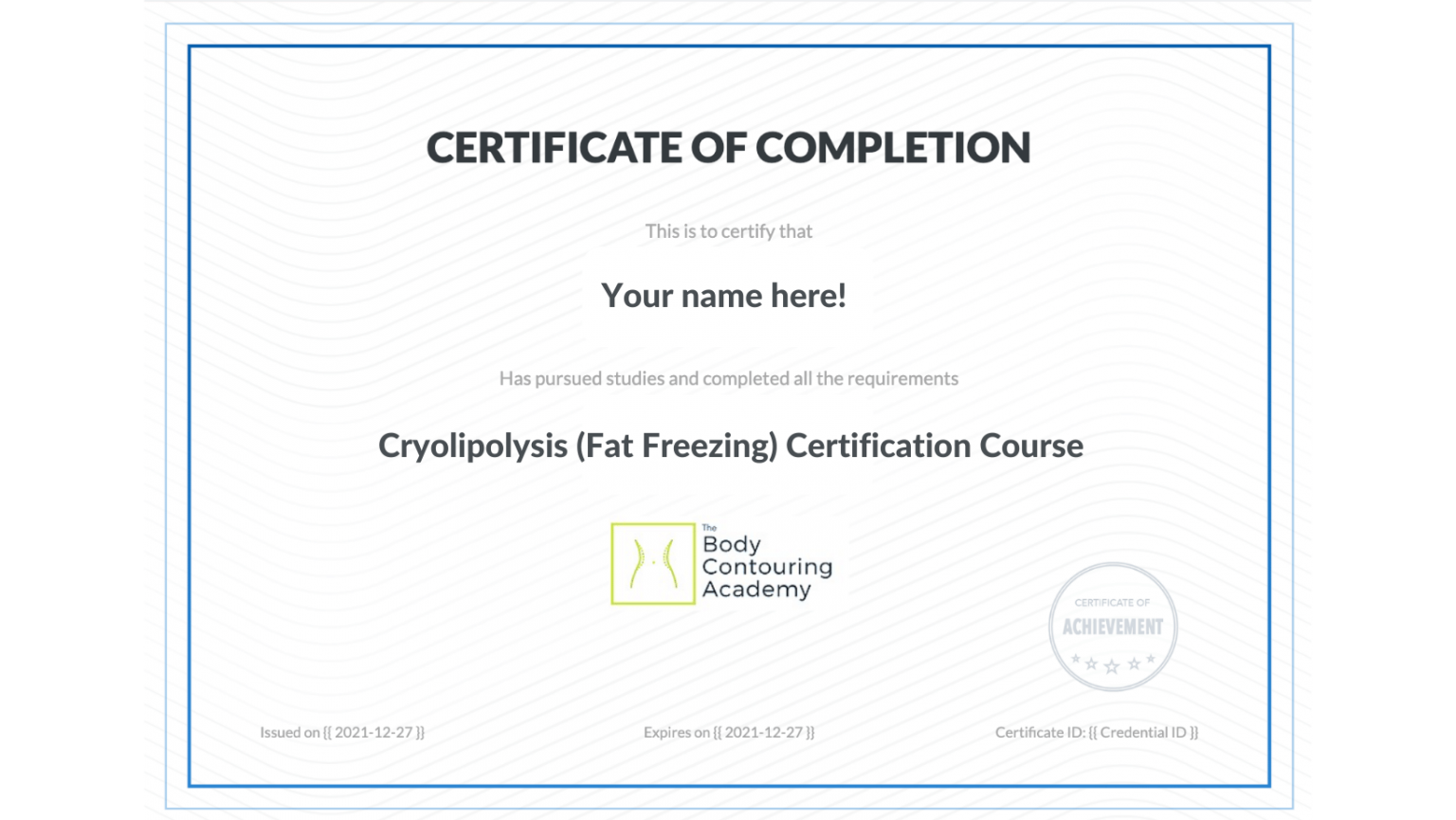 Cryolipolysis Fat Freezing Certification Course Body Contouring Academy