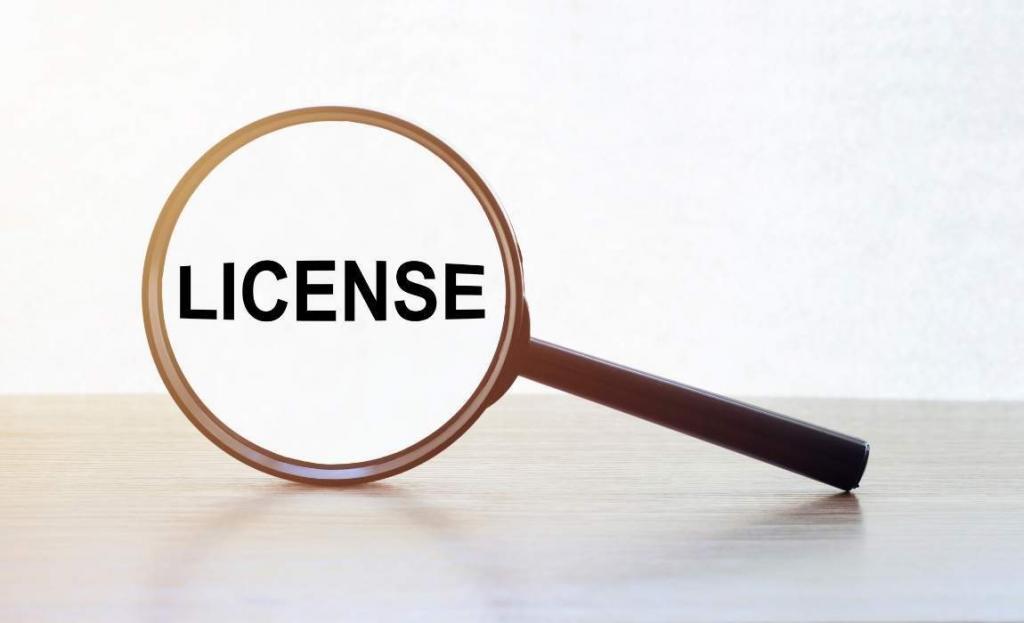 magnifying glass with the word "license" in the middle