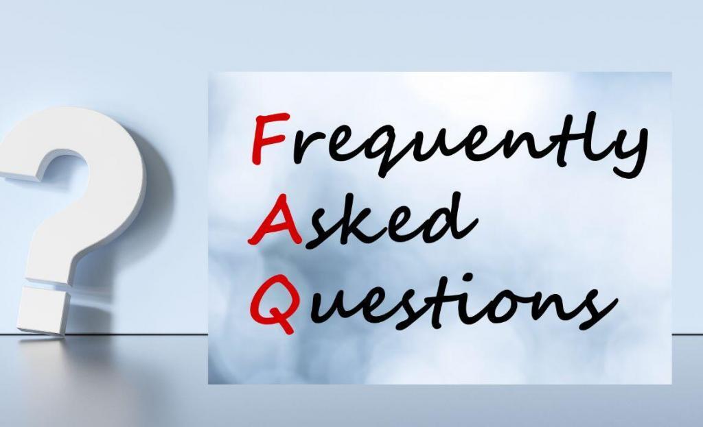 a question mark on the left pale blue background and text that says Frequently Asked Questions on the righ