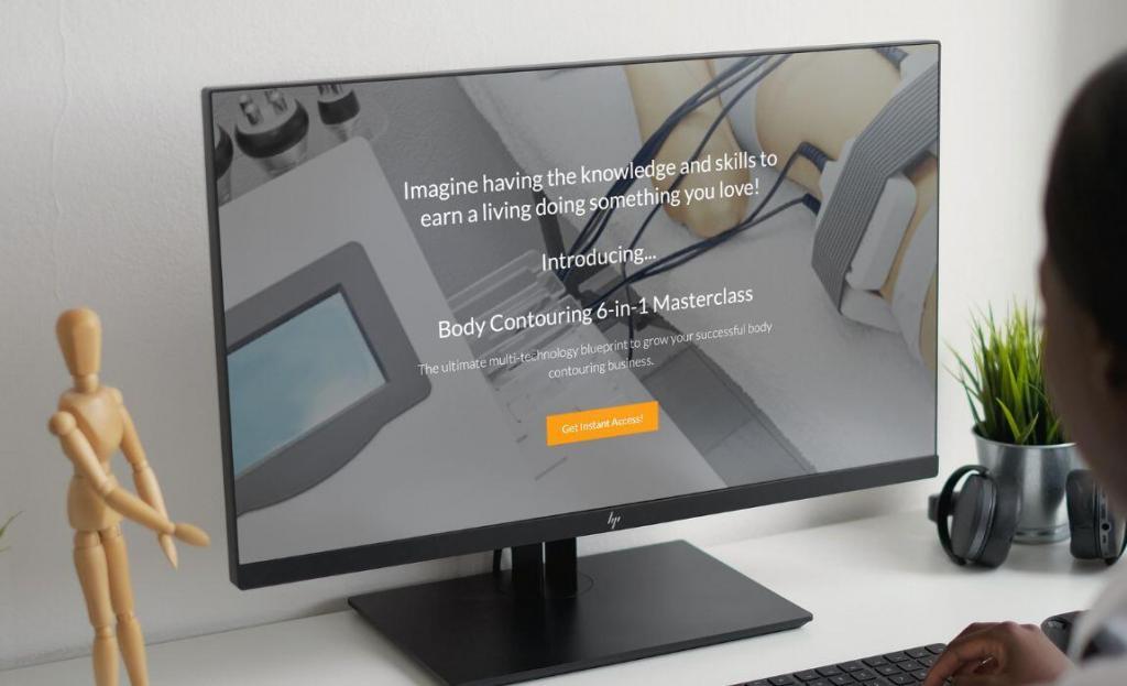 desktop computer screen shown body contouring certification course on the screen