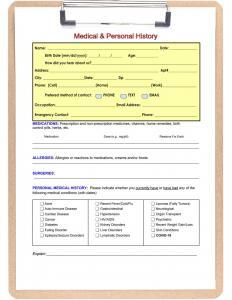Medical history form for body contouring practice
