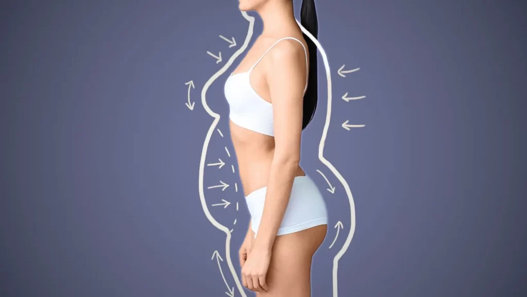female body with outline and arrows outlining body