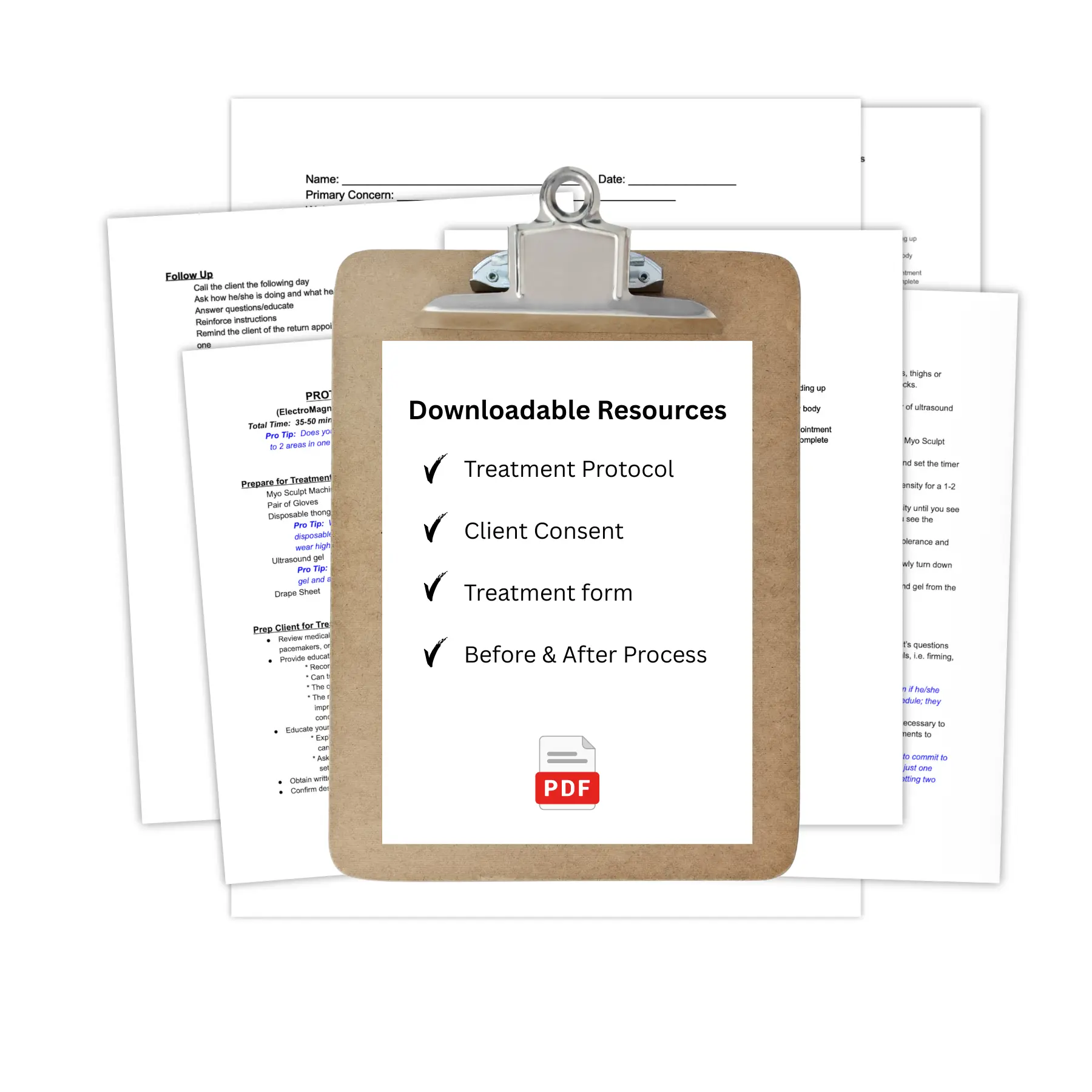 Electromagnetic muscle stimulation treatment paperwork