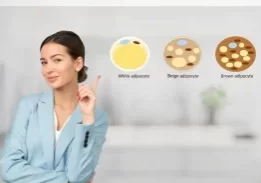 woman pointing to fat cell illustration learning fat cell facts to benefit fat reduction business